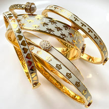Load image into Gallery viewer, Halcyon Days Skinny Pave Button Cream &amp; Gold Bangle
