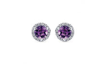 Load image into Gallery viewer, White Gold Round Amethyst and Diamond Halo Stud Earrings
