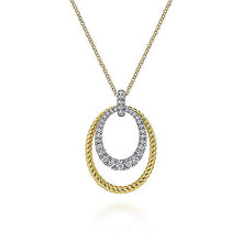 Load image into Gallery viewer, Gold Oval Twisted Rope and Pavé Diamond Pendant Necklace
