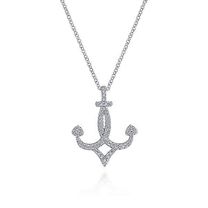 White Gold Pave Diamond Encrusted Anchor Pendant Necklaces
