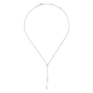 Yellow-White Gold Twisted Rope Knot and Diamond Bar Y Necklace