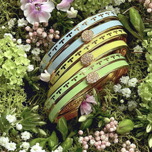 Load image into Gallery viewer, Halcyon Days Skinny Pave Button Forget-Me-Not &amp; Gold Bangle
