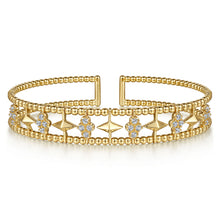 Load image into Gallery viewer, 14K Yellow Gold Bujukan Diamond Cluster and Gold Pyramid Cuff Bangle
