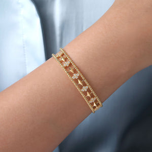 14K Yellow Gold Bujukan Diamond Cluster and Gold Pyramid Cuff Bangle