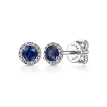 Load image into Gallery viewer, 14K White Gold Diamond and Sapphire Stud Earrings
