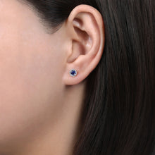 Load image into Gallery viewer, 14K White Gold Diamond and Sapphire Stud Earrings
