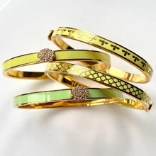 Load image into Gallery viewer, Halcyon Days Skinny Pave Button Meadow &amp; Gold Bangle
