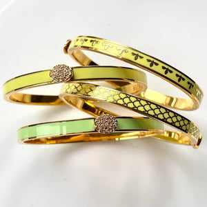Halcyon Days Skinny Pave Button Meadow & Gold Bangle