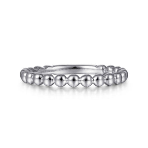 14K White Gold Beaded Stackable Band