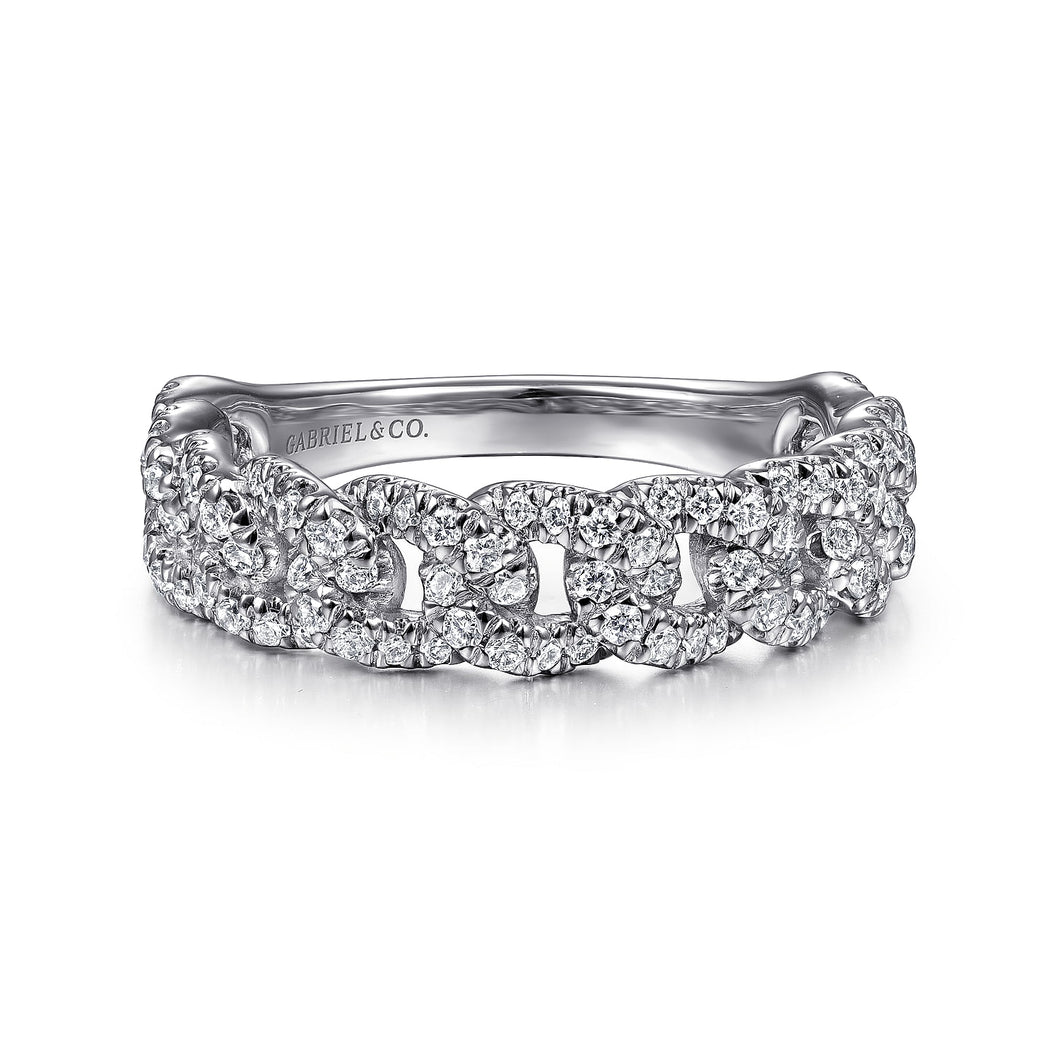 14K White Gold Chain Link Stackable Diamond Ring