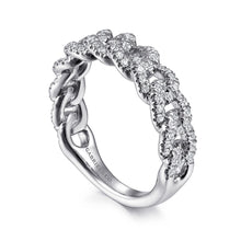 Load image into Gallery viewer, 14K White Gold Chain Link Stackable Diamond Ring
