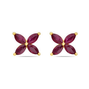 14K Yellow Gold Ruby Mariposa Floral Stud Earrings