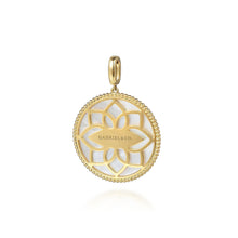 Load image into Gallery viewer, 14K Yellow Gold 32mm Bujukan Diamond and Mother of Pearl Medallion Pendant
