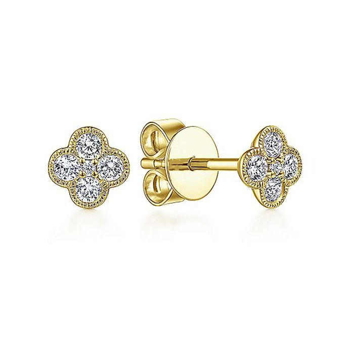 Yellow Gold Diamond Flower Stud Earrings