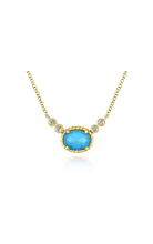 Load image into Gallery viewer, Yellow Gold Oval Rock Turquoise and Diamond Pendant Necklace
