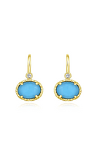 Load image into Gallery viewer, Yellow Gold Diamond Rock Turquoise Oval Drop Earrings
