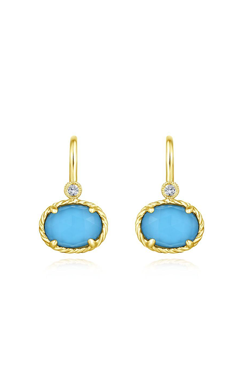 Yellow Gold Diamond Rock Turquoise Oval Drop Earrings