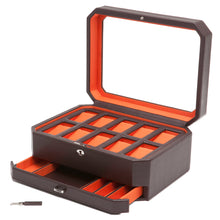 Load image into Gallery viewer, WOLF 1834 WINDSOR 10 PIECE WATCH BOX WITH DRAWER - BROWN/ORANGE
