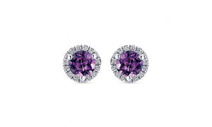 White Gold Round Amethyst and Diamond Halo Stud Earrings