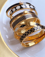 Load image into Gallery viewer, Halcyon Days Parterre Sparkle Black Cream &amp; Gold Bangle
