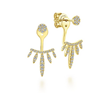 Load image into Gallery viewer, Yellow Gold Front Back Tapered Diamond Drop Earrings
