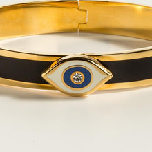 Load image into Gallery viewer, Halcyon Days Evil Eye Sparkle Button Midnight &amp; Gold Bangle
