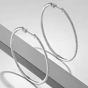 White Gold French Pavé 50mm Round Inside Out Diamond Hoop Earrings
