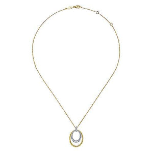 Gold Oval Twisted Rope and Pavé Diamond Pendant Necklace