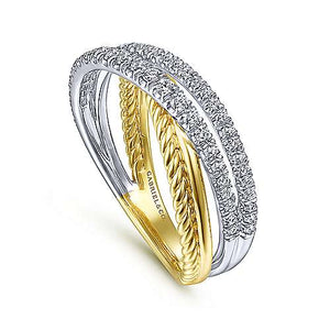 Gold Twisted Rope and Diamond Criss Cross Ring
