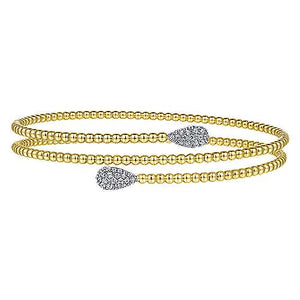 Gold Bujukan Bead Wrap Bracelet with White Gold Diamond End Caps