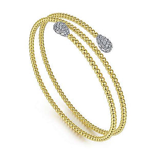 Gold Bujukan Bead Wrap Bracelet with White Gold Diamond End Caps
