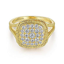 Load image into Gallery viewer, 14K Yellow Gold Cushion Shape Diamond Pavé Split Shank Ring
