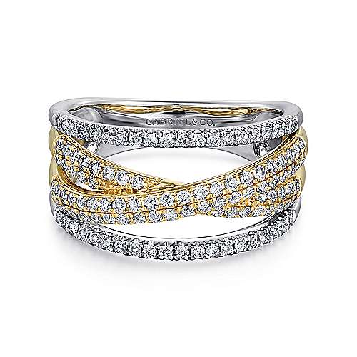 14K Yellow and White Gold Multi Row Diamond Ring