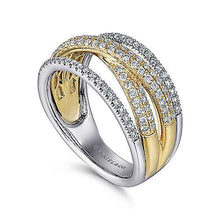 Load image into Gallery viewer, 14K Yellow and White Gold Multi Row Diamond Ring
