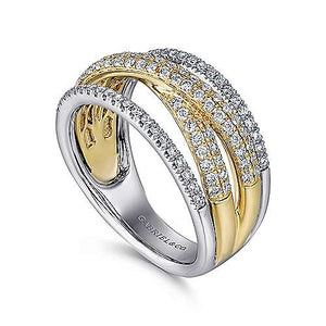 14K Yellow and White Gold Multi Row Diamond Ring