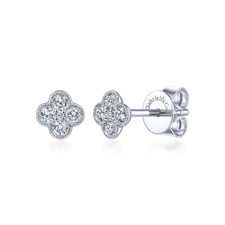 White Gold Diamond Flower Stud Earrings