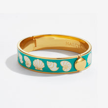 Load image into Gallery viewer, Halcyon Days Shells Turquoise Cream &amp; Gold Bangle
