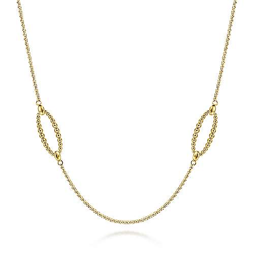 Yellow Gold Bujukan Bead Oval Station Necklace