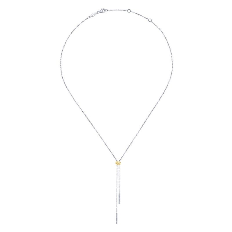 Yellow-White Gold Twisted Rope Knot and Diamond Bar Y Necklace