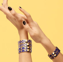 Load image into Gallery viewer, Halcyon Days Bee Sparkle Trellis Deep Cobalt &amp; Gold Bangle
