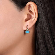 Load image into Gallery viewer, Yellow Gold Diamond Rock Turquoise Oval Drop Earrings

