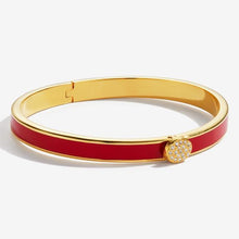 Load image into Gallery viewer, Halcyon Days Skinny Pave Button Red &amp; Gold Bangle
