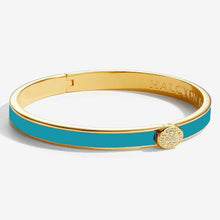 Load image into Gallery viewer, Halcyon Days Skinny Pave Button Turquoise &amp; Gold Bangle
