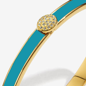 Halcyon Days Skinny Pave Button Turquoise & Gold Bangle