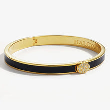 Load image into Gallery viewer, Halcyon Days Skinny Pave Button Black &amp; Gold Bangle
