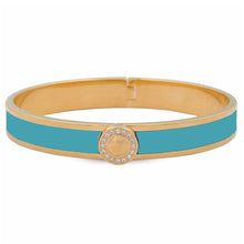 Load image into Gallery viewer, Halcyon Days Sparkle Button Turquoise &amp; Gold Bangle
